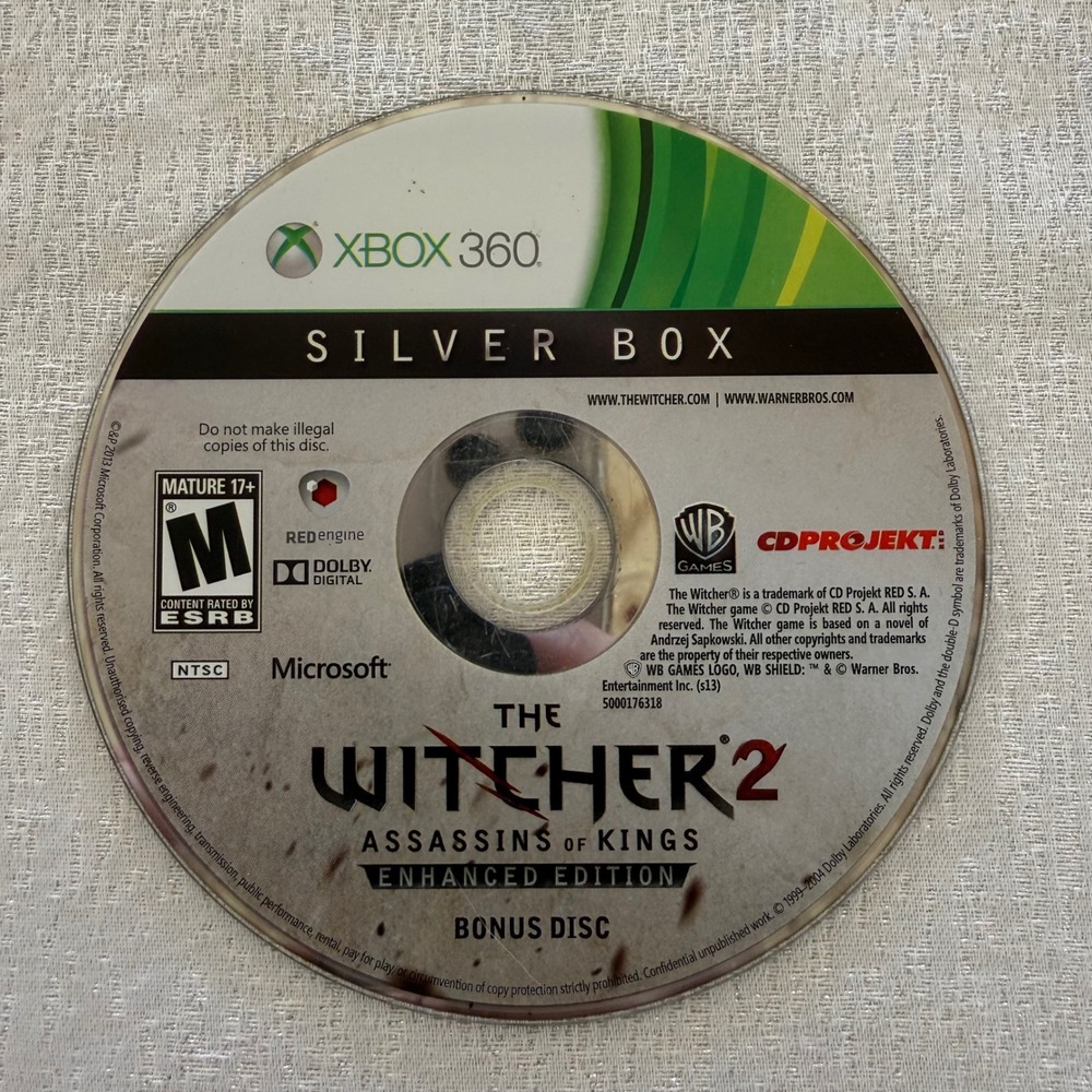The Witcher 2 Assassins of Kings Enhanced Edition Bonus Disc Xbox 360 Silver Box
